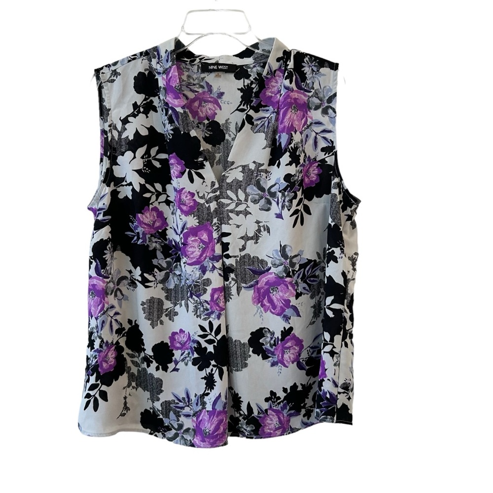 Floral Blouse Purple Black Gray XL 💜